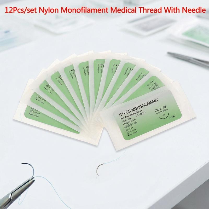 Medical Lab Kit - ナイロンモノフィラメント縫合練習キット 12個入り 医療用針セット 医学生 クリニック 研究室