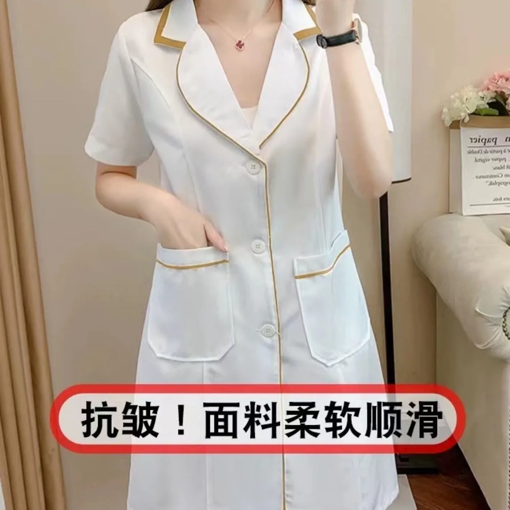 Medical Lab Management - 白い半袖ラペル,美容ユニフォーム,美容師,スキンマネージャー,実験室作業用コート,サロンスクラブ,スパ,ラージサイズ,2024