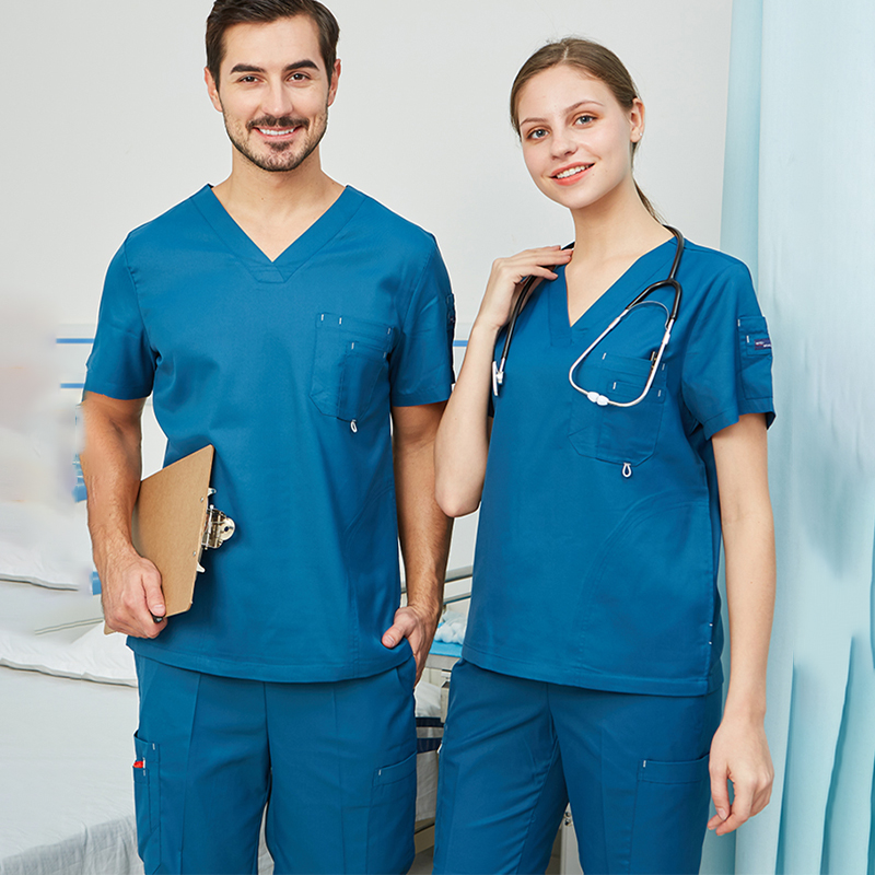 Medical Lab Uniform - スクラブセット制服ナース作業服看護トップとパンツ女性男性無地塩素漂白耐性ヘザー作業スーツ