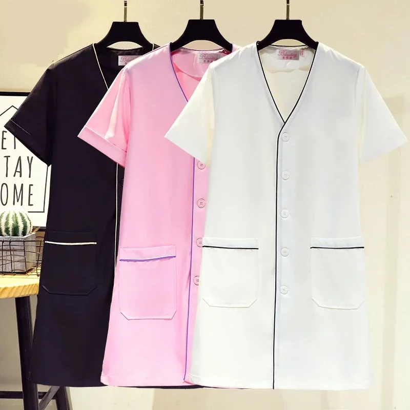 Medical Lab Management - ファッションスキンマネージャー作業服スパユニフォームスクラブユニフォーム白大きいサイズフロスト服半袖実験ジャケット