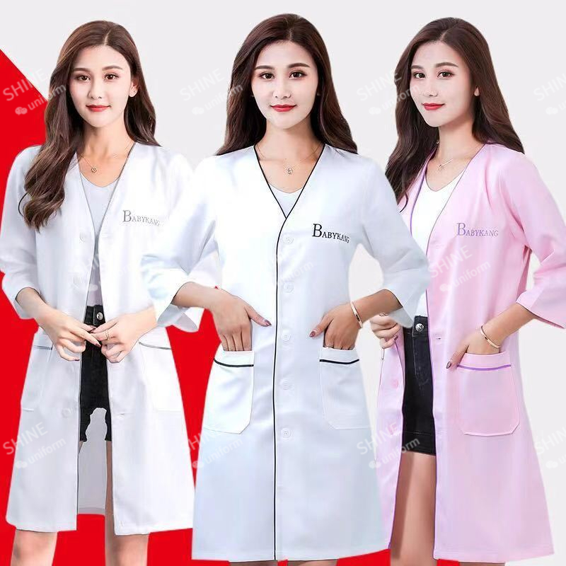 Medical Lab Management - 美容制服美容師カスタムロゴスキンマネージャー作業服スパ制服白半袖白衣サロンスクラブ女性ロゴ