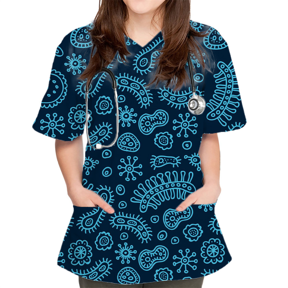 新しい女性トップスバクテリオグラムプリント薬剤師獣医看護師フ - Medical Lab Uniform のレビューと価格