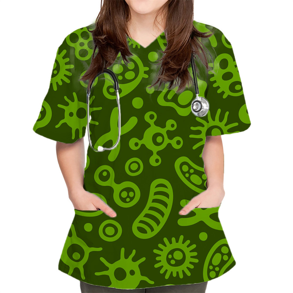新しい女性トップスバクテリオグラムプリント薬剤師獣医看護師フ - Medical Lab Uniform のレビューと価格