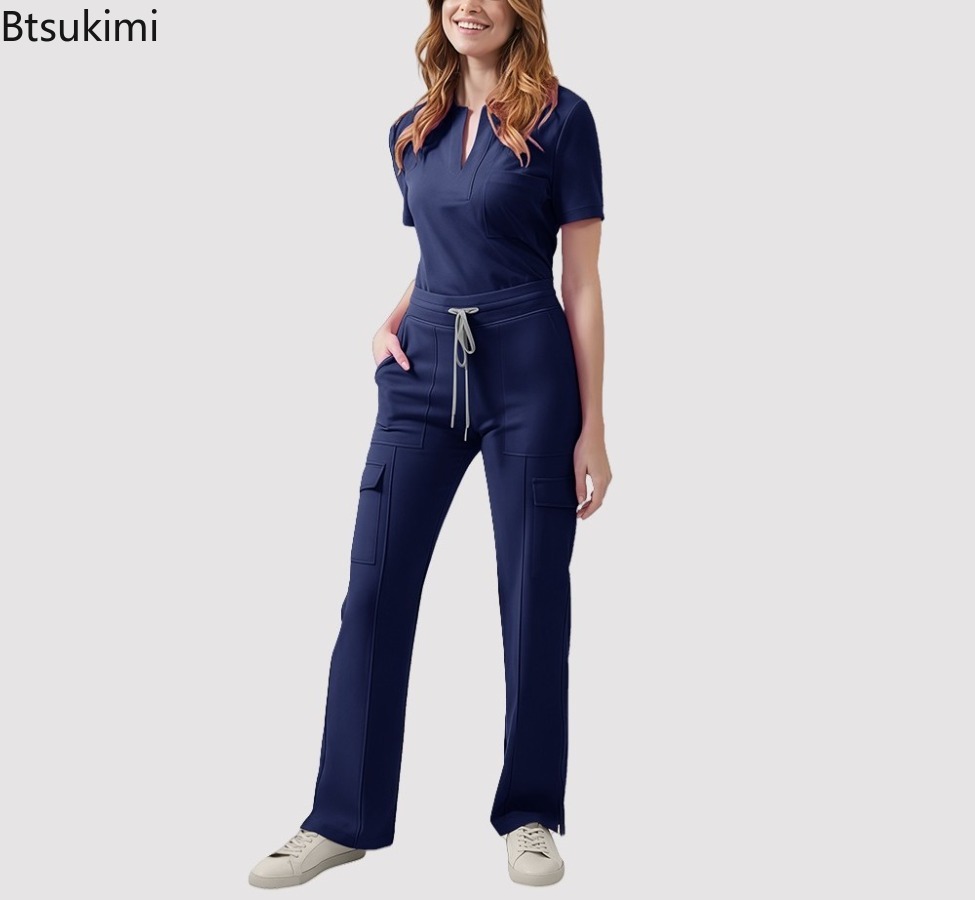 医療スクラブ制服女性ナーススクラブセットポケットトップ +  - Medical Lab Uniform のレビューと価格