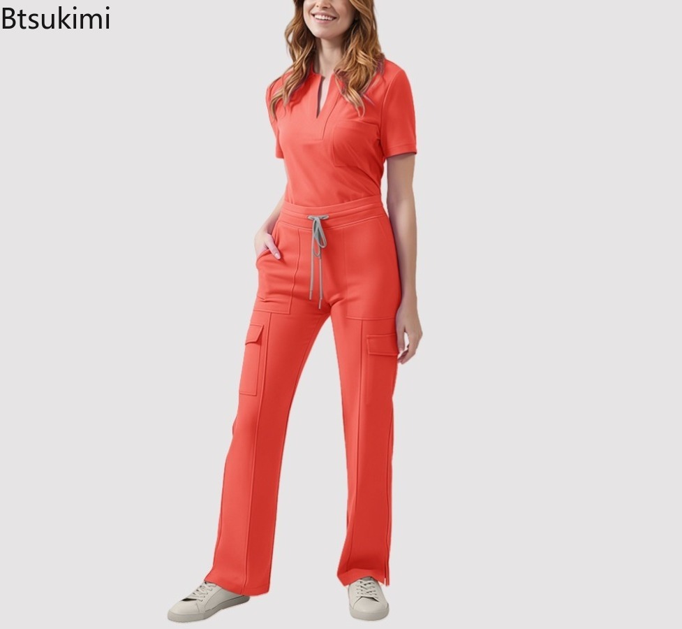 医療スクラブ制服女性ナーススクラブセットポケットトップ +  - Medical Lab Uniform のレビューと価格