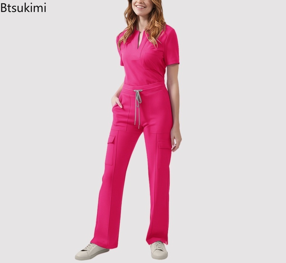 医療スクラブ制服女性ナーススクラブセットポケットトップ +  - Medical Lab Uniform のレビューと価格