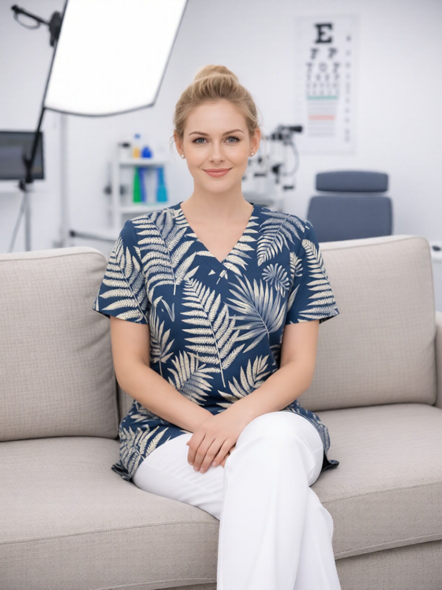 女性用チャームVネックスクラブトップ半袖看護プリント便利ポケ - Medical Lab Uniform のレビューと価格