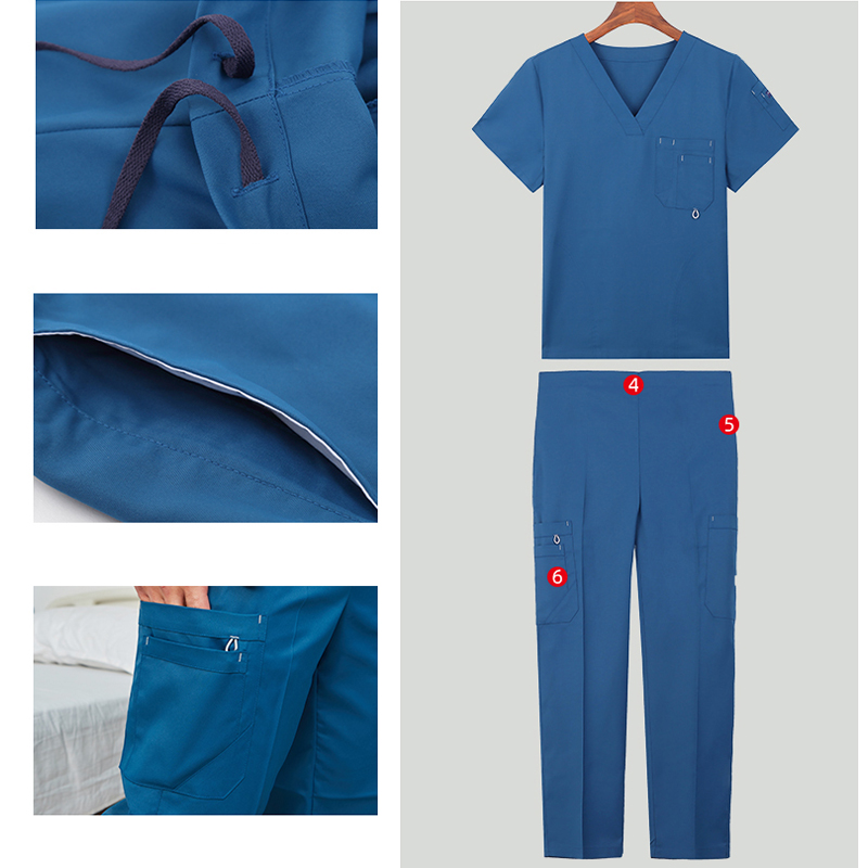 スクラブセット制服ナース作業服看護トップとパンツ女性男性無地 - Medical Lab Uniform のレビューと価格